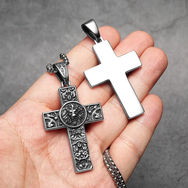 S101b2e99d3144271885bcc0105383fcc7-3.webp Lion Carving Flowers Cross Men Necklaces Stainless Steel Pendant Chain Women Fashion Jewelry Punk Accessories Gifts Wholesale