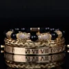 Luxury Set Bracelets Men Double Leopard head Handmade Enamel Roman Numeral Bangles Rope Buckle Stone Beads Jewelry Dropshipping