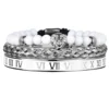 Luxury Set Crown Charm Gold Color Skull Bracelet Stainless Steel Men Black Enamel Roman Number Bangles Europe Couple Jewelry
