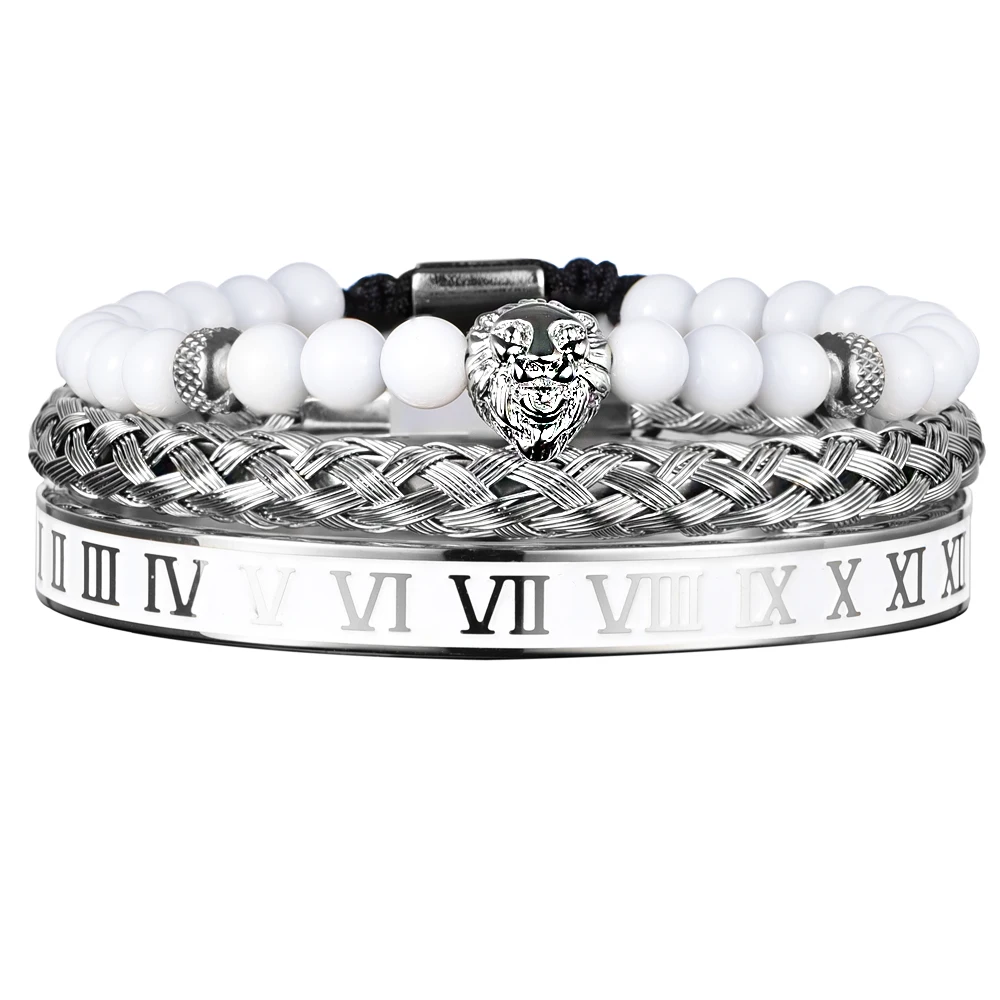 Luxury Set Crown Charm Gold Color Skull Bracelet Stainless Steel Men Black Enamel Roman Number Bangles Europe Couple Jewelry
