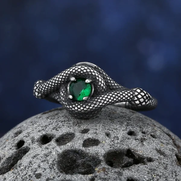 S1a42033987334e7cba468f19396eb40a4.webp 2023 New Vintage 316L Stainless Steel 3D Snake Ring With Green Stone Animal Fashion jewelry For Man Women Boyfriend Gift