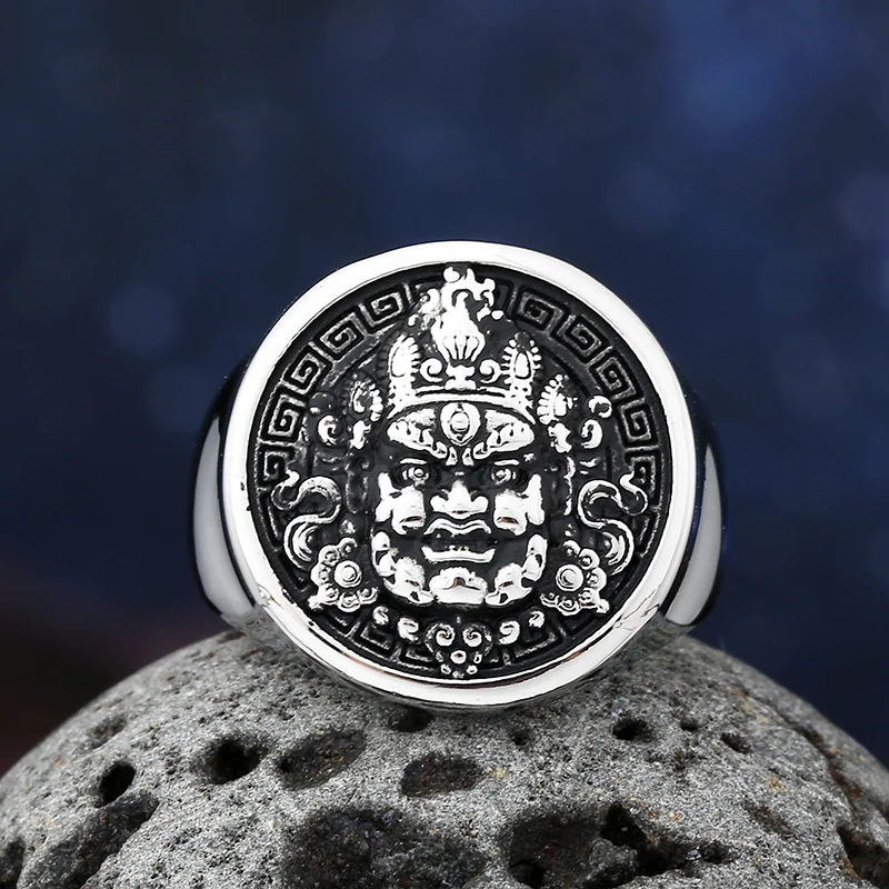 2024 New fashion 316L Stainless Steel Yellow Jambhala Ring For Man High Polished Buddhist Kylin Anel Religious Amulet Jewelry