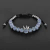New Blue Zircon Bracelets Men Jewelry CZ Imperial Crown Charm 8mm  Round Braided Macrame Men Cuff  Bracelet Pulseira Feminina