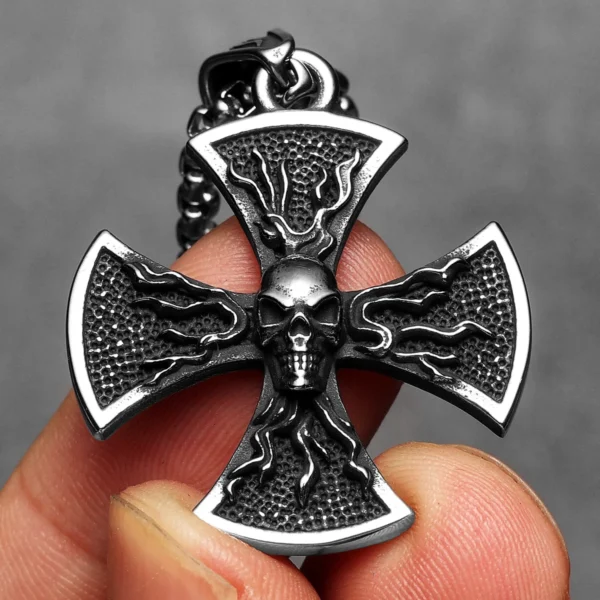 S236b0147798640109880aaaab31d99edS-3.webp Flame Skull Cross Men Necklaces Stainless Steel Pendant Chain Women Fashion Jewelry Punk Gothic Accessories Gifts Wholesale
