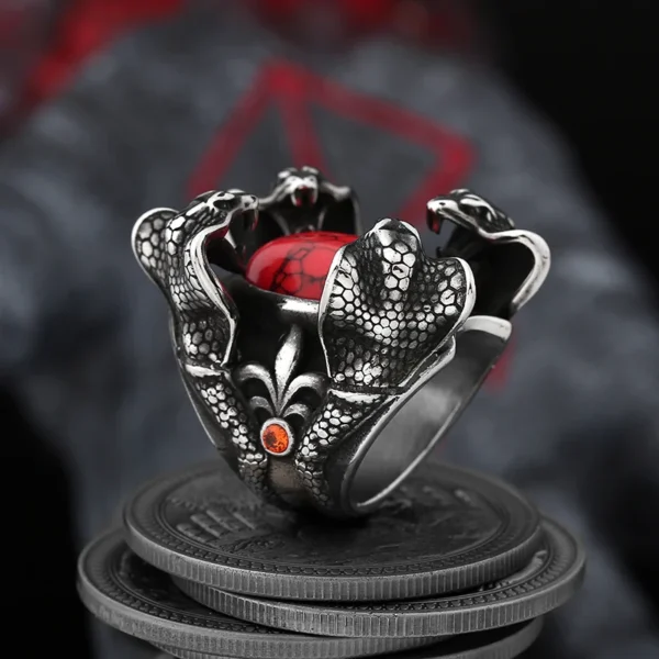 S24163a41a0144ceb85bae078397eb5a79.webp Punk Rock New Dropshipping 316L Stainless Steel Animal Snake Ring With Red Stone For Man Women Party Gift