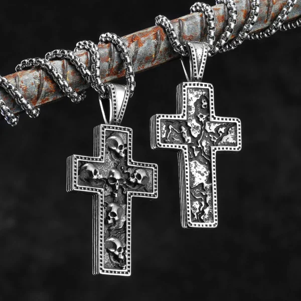 S277b265df30b4dc6bee5b7fad1a5de66v.webp Skull Texture Cross Men Necklaces Stainless Steel Pendant Chain Women Fashion Jewelry Punk New In Accessories Gifts Wholesale