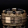 Luxury Set Bracelets Men Double Leopard head Handmade Enamel Roman Numeral Bangles Rope Buckle Stone Beads Jewelry Dropshipping