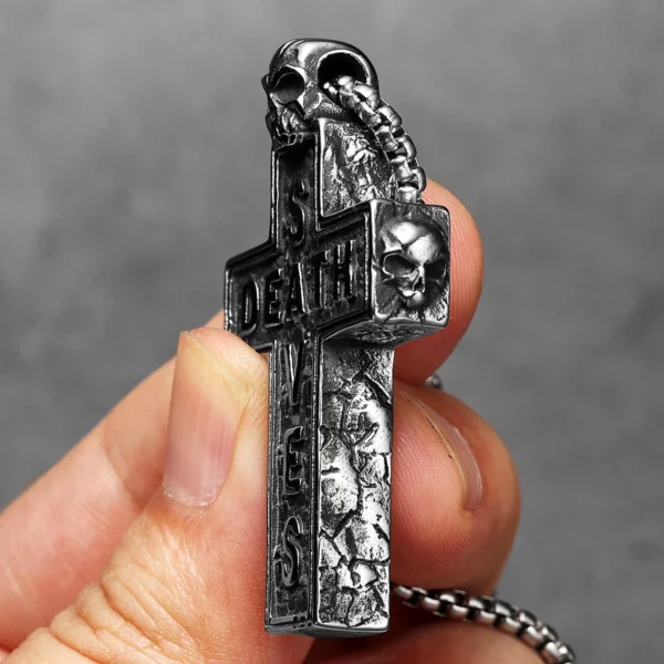 S2eeaa553d2cd49618fc104cccdee5cbb6.webp Death Saves Skull Cross Men Necklaces Stainless Steel Pendant Chain Women Fashion Jewelry Punk Gothic Accessories Gift Wholesale