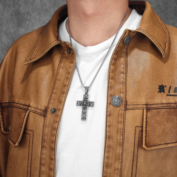 S2ffbc83ab5114f7e9e27917cba94b940k.webp Lion Carving Flowers Cross Men Necklaces Stainless Steel Pendant Chain Women Fashion Jewelry Punk Accessories Gifts Wholesale