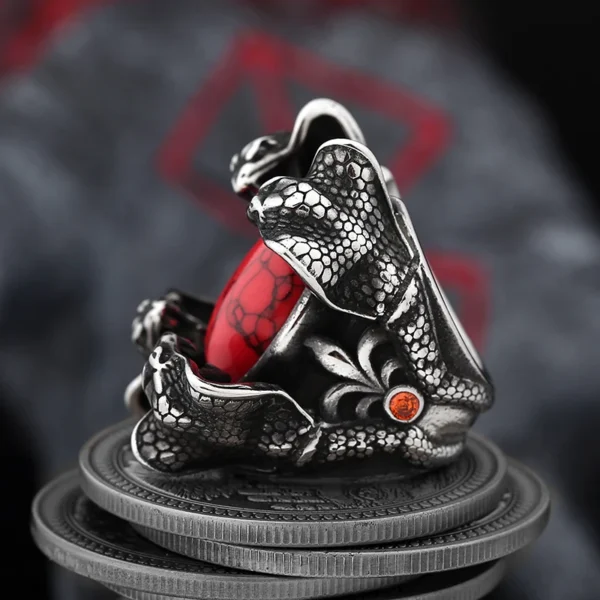 S31886afd9e6544659dfc0050c4bb1309Z.webp Punk Rock New Dropshipping 316L Stainless Steel Animal Snake Ring With Red Stone For Man Women Party Gift