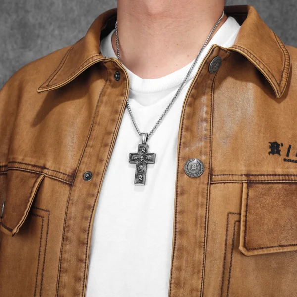 S32e34cdcdc9145a2b7f5ccae7a72c762o.webp Skull Texture Cross Men Necklaces Stainless Steel Pendant Chain Women Fashion Jewelry Punk New In Accessories Gifts Wholesale