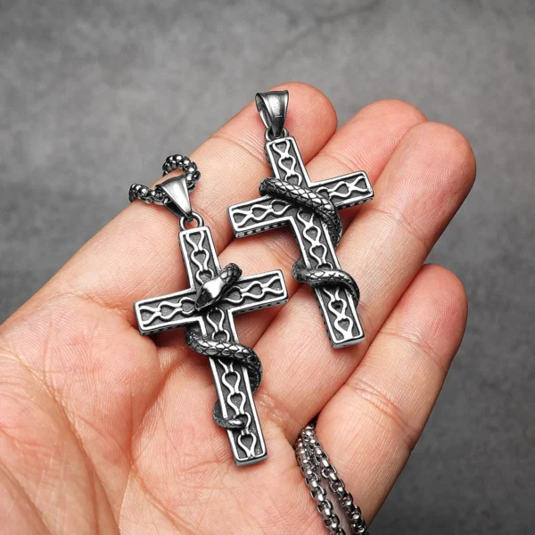 S364d293511b04d89b8e3bcc0f4004023t-3.webp Cross Snake Men Necklaces Stainless Steel Pendant Chain Women Simple Fashion Jewelry Punk Amulets Accessories Gifts Wholesale