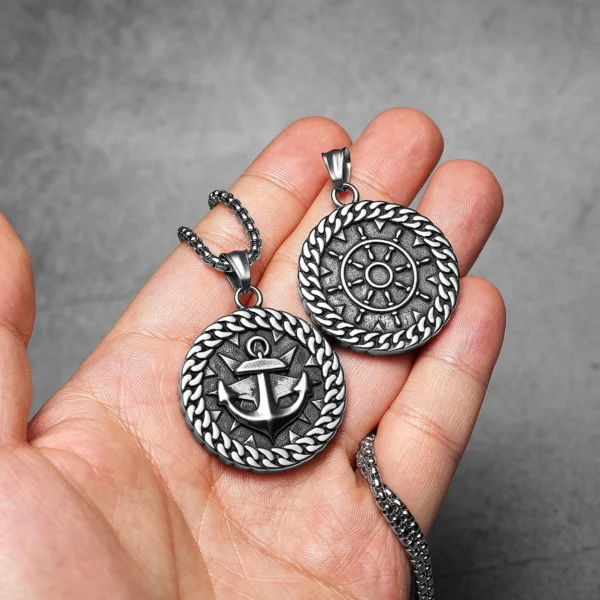 S390e947091944b01ae904594be607c6d9.webp Round Anchor Rudder Men Necklaces Stainless Steel Pendant Chain Women Fashion Jewelry Punk New In Accessories Gifts Wholesale