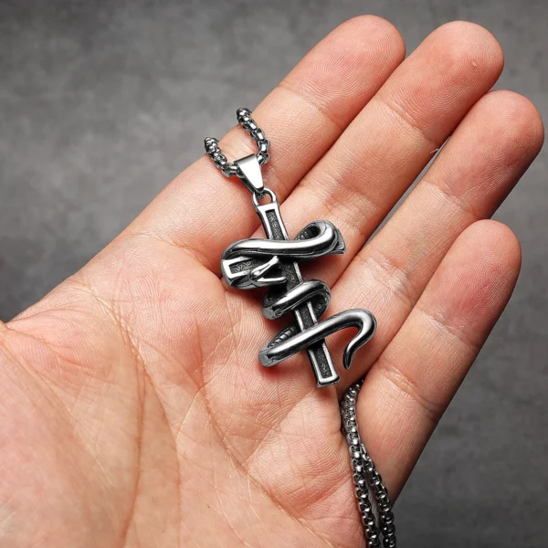 S399db818d4b44706a00bc75f10054a641-1.webp Snake Around Cross Men Necklaces Stainless Steel Pendant Chain Women Fashion Simple Jewelry Punk New Accessories Gifts Wholesale