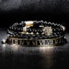 Luxury Set Crown Charm Gold Color Skull Bracelet Stainless Steel Men Black Enamel Roman Number Bangles Europe Couple Jewelry