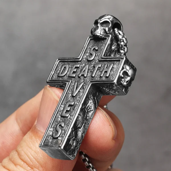 S3fa02ea8ede1411f8fa9b59d8b17f1dbv.webp Death Saves Skull Cross Men Necklaces Stainless Steel Pendant Chain Women Fashion Jewelry Punk Gothic Accessories Gift Wholesale