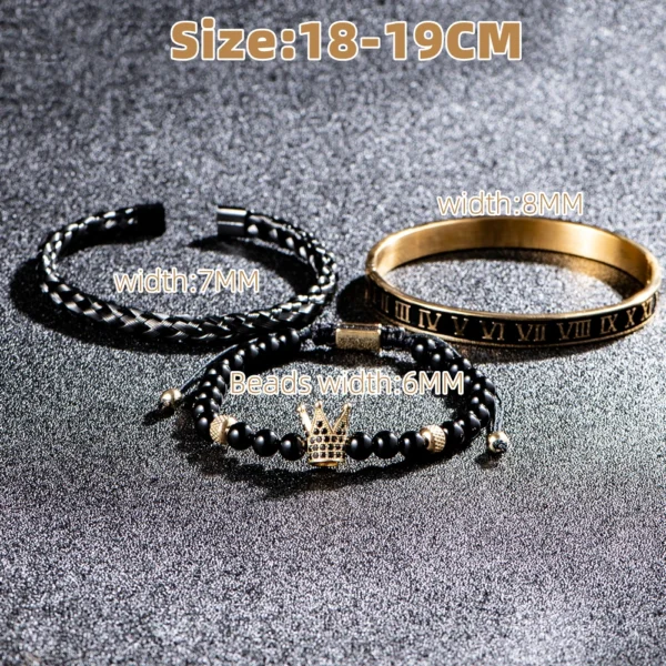 Luxury Set Crown Charm Gold Color Skull Bracelet Stainless Steel Men Black Enamel Roman Number Bangles Europe Couple Jewelry