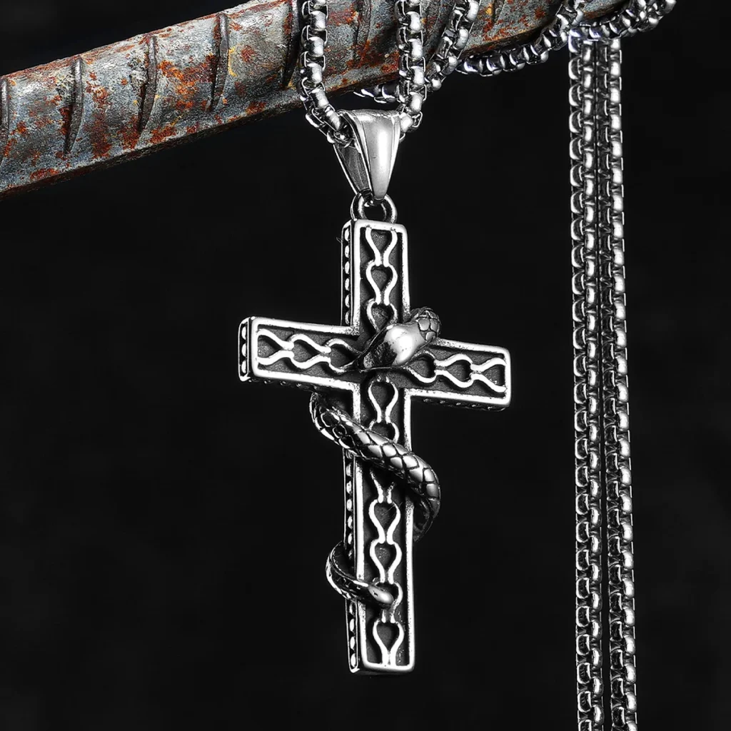 Cross Snake Men Necklaces Stainless Steel Pendant Chain Women Simple Fashion Jewelry Punk Amulets Accessories Gifts Wholesale