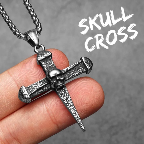 S4376a85d5ea44395b162ab22d55be2f3z-1.webp Skull Turquoise Cross Men Necklaces Stainless Steel Pendant Chain Women Fashion Jewelry Double Side Accessories Gifts Wholesale