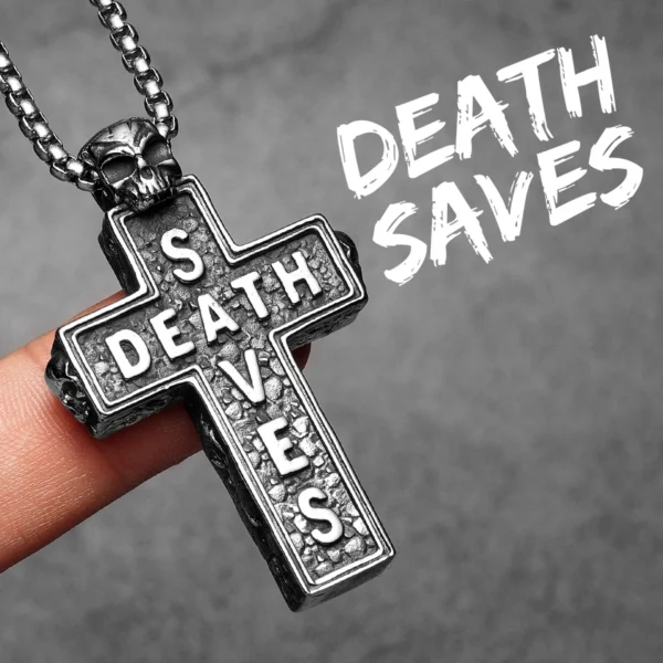 S44f357b56dbb4921ab30e92124dab83df.webp Death Saves Skull Cross Men Necklaces Stainless Steel Pendant Chain Women Fashion Jewelry Punk Gothic Accessories Gift Wholesale