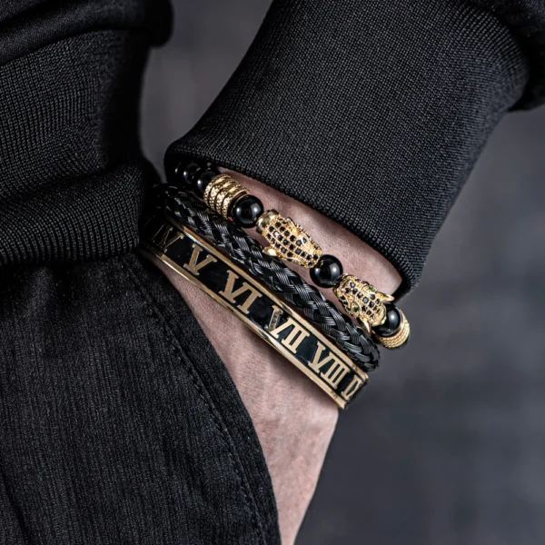 S48a61a4b6a474ec1b31ef724a7772700s-1.webp Luxury Set Bracelets Men Double Leopard head Handmade Enamel Roman Numeral Bangles Rope Buckle Stone Beads Jewelry Dropshipping