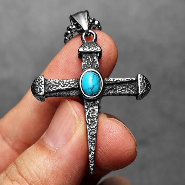 S4a6bbd091a2144618c0234298bdc1abdQ.webp Skull Turquoise Cross Men Necklaces Stainless Steel Pendant Chain Women Fashion Jewelry Double Side Accessories Gifts Wholesale