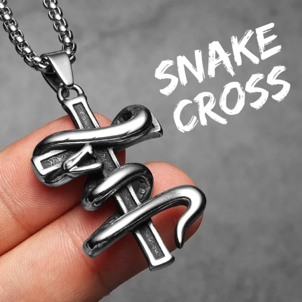 S4aad87b2cc8f451dbd3c72b0ca9bf715b-2.webp Snake Around Cross Men Necklaces Stainless Steel Pendant Chain Women Fashion Simple Jewelry Punk New Accessories Gifts Wholesale