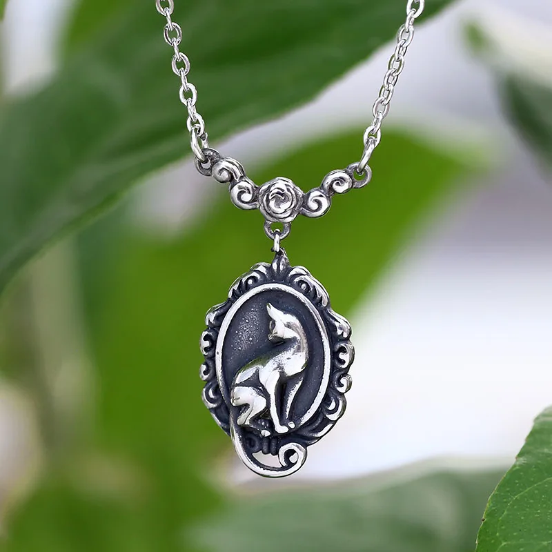 Gothic Good Polished New Biker 316L Stainless Steel Cat And Flower Pendant Necklace For Man Women Vintage Jewelry