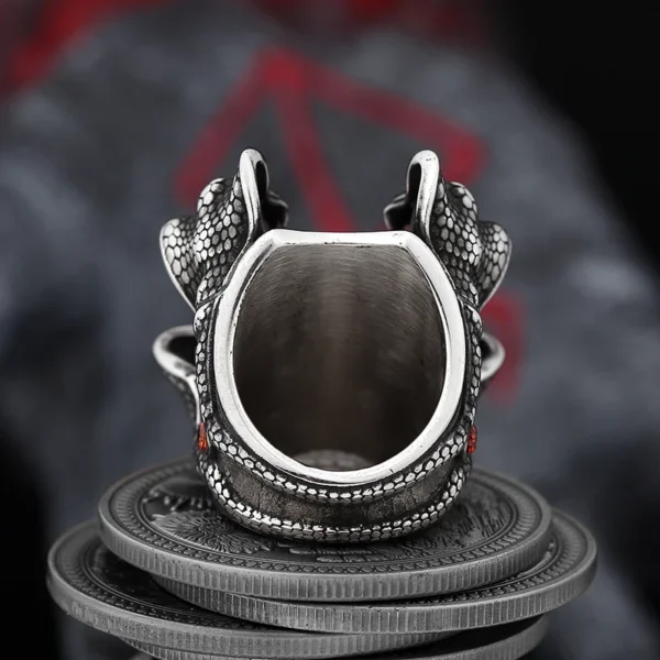 S54d4dc17ddf846c28e1c6a19d0fea30es.webp Punk Rock New Dropshipping 316L Stainless Steel Animal Snake Ring With Red Stone For Man Women Party Gift