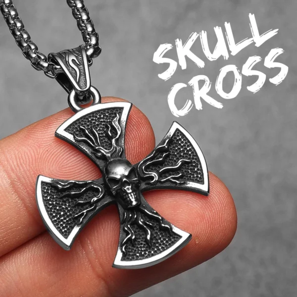 S54f6fe63f7f5400b985d873c767f1dc75.webp Flame Skull Cross Men Necklaces Stainless Steel Pendant Chain Women Fashion Jewelry Punk Gothic Accessories Gifts Wholesale