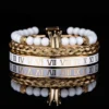 Luxury Set Crown Charm Gold Color Skull Bracelet Stainless Steel Men Black Enamel Roman Number Bangles Europe Couple Jewelry