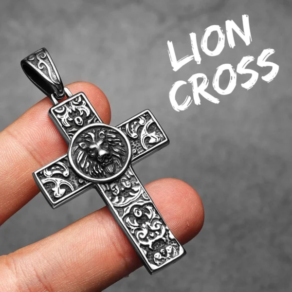 S59cfb8ac214b4bdf93291cead333fe84W-1.webp Lion Carving Flowers Cross Men Necklaces Stainless Steel Pendant Chain Women Fashion Jewelry Punk Accessories Gifts Wholesale