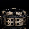 Luxury Set Bracelets Men Double Leopard head Handmade Enamel Roman Numeral Bangles Rope Buckle Stone Beads Jewelry Dropshipping