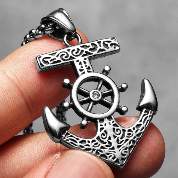 S5dfc056e0cb4434a8838e5eba580cd90G.webp Anchor Sailor Rudder Men Necklaces Stainless Steel Pendant Chain Women Fashion Jewelry Punk New In Accessories Gifts Wholesale