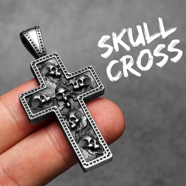 S5e2851b1f6f84455972b2fd54b8b5ef61.webp Skull Texture Cross Men Necklaces Stainless Steel Pendant Chain Women Fashion Jewelry Punk New In Accessories Gifts Wholesale