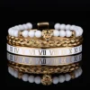 Luxury Set Crown Charm Gold Color Skull Bracelet Stainless Steel Men Black Enamel Roman Number Bangles Europe Couple Jewelry