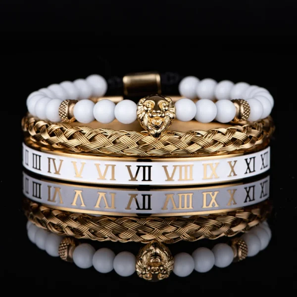 Luxury Set Crown Charm Gold Color Skull Bracelet Stainless Steel Men Black Enamel Roman Number Bangles Europe Couple Jewelry