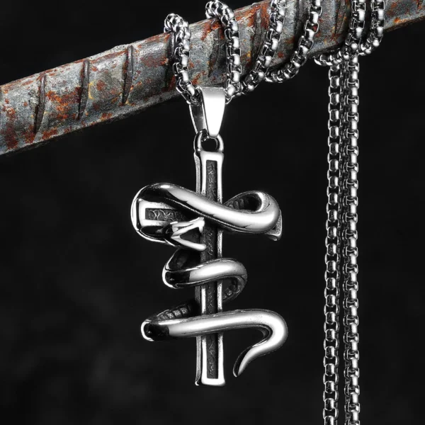 S5f1d267b8044414ebc7773bc7e969636d-1.webp Snake Around Cross Men Necklaces Stainless Steel Pendant Chain Women Fashion Simple Jewelry Punk New Accessories Gifts Wholesale