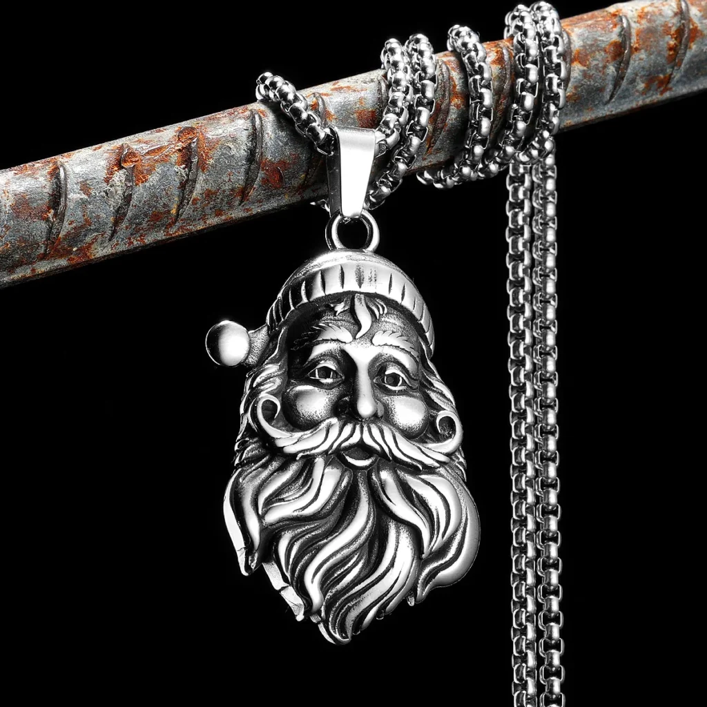 Merry Christmas Santa Claus Men Necklaces Stainless Steel Pendant Chain Women Fashion Jewelry Punk Accessories Gifts Wholesale
