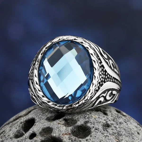 S628ac496ffb54cb685d768ec3ced522ae.webp Stainless Steel Jewelry Ring Men Blue Stone Rings 2024 Trend Charm Fashion Male Women Finger Band Engagement Wedding Gift
