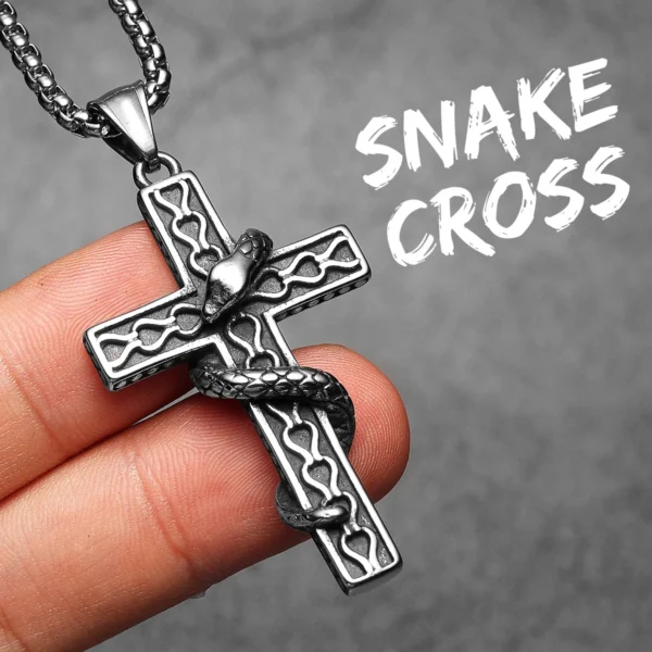 S67b418dbd64b40a7abed52ed6732a819E.webp Cross Snake Men Necklaces Stainless Steel Pendant Chain Women Simple Fashion Jewelry Punk Amulets Accessories Gifts Wholesale