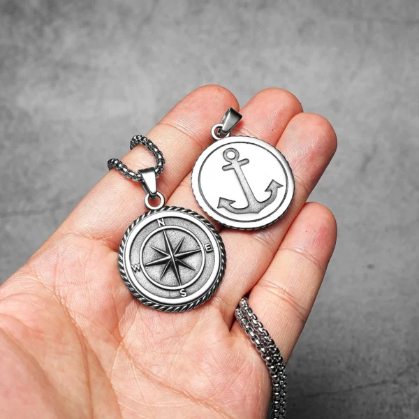 S68f8806f97cb40998daec9c1b67caa6aI.webp Compass Anchor Men Necklaces Stainless Steel Pendant Chain Women Fashion Jewelry Punk New In Accessories Gifts Wholesale