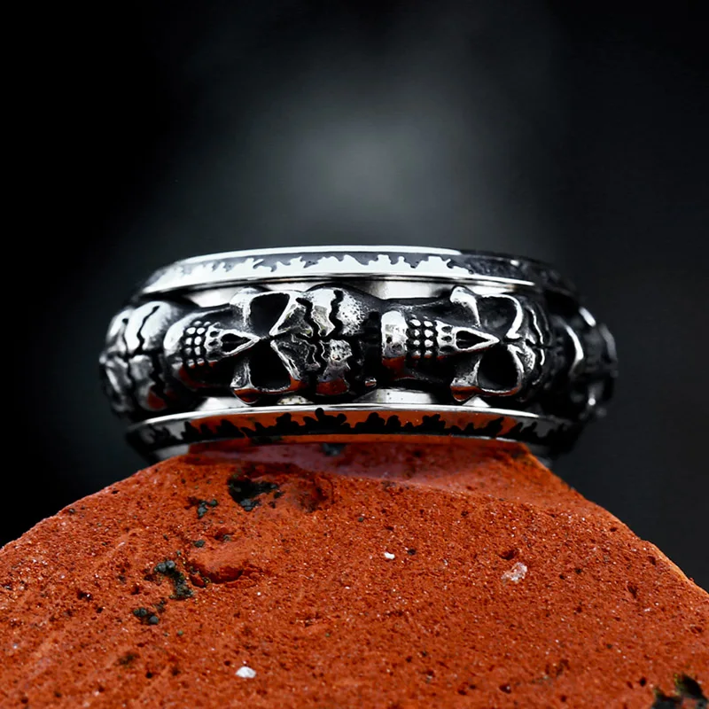 BEIER 2024 New Fashion 316L Stainless Steel Punk Spinning Skull Ring Unique Men's Ring Biker Gothic Jewelry