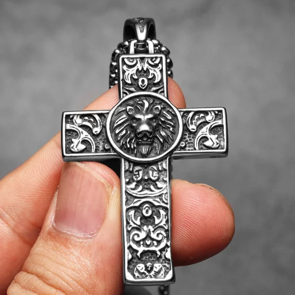 S6c0d5e4178294f78a26eb7e6c05f2fcf8.webp Lion Carving Flowers Cross Men Necklaces Stainless Steel Pendant Chain Women Fashion Jewelry Punk Accessories Gifts Wholesale