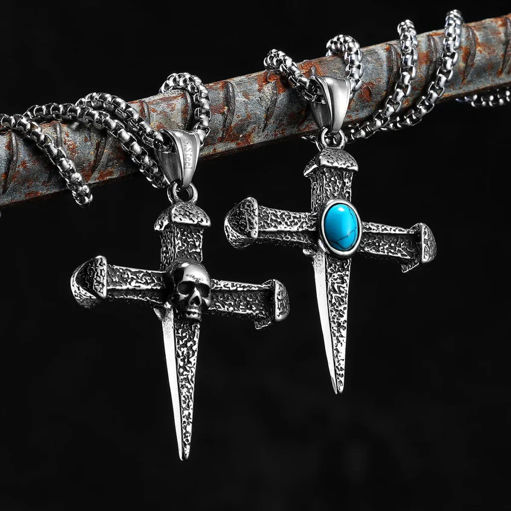 Skull Turquoise Cross Men Necklaces Stainless Steel Pendant Chain Women Fashion Jewelry Double Side Accessories Gifts Wholesale