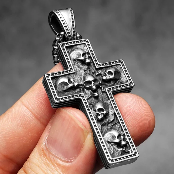 S7269a4b04be84660be8a2ab81d831a9ec.webp Skull Texture Cross Men Necklaces Stainless Steel Pendant Chain Women Fashion Jewelry Punk New In Accessories Gifts Wholesale