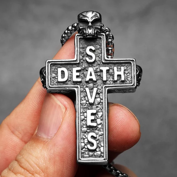 S73217c400d9a4c7b87b03f2ca4f9f38dl.webp Death Saves Skull Cross Men Necklaces Stainless Steel Pendant Chain Women Fashion Jewelry Punk Gothic Accessories Gift Wholesale