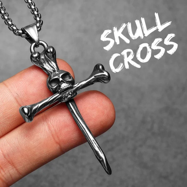 S75c1f08e14eb424eaa96e6fd31afb397Q.webp Skull Bone Cross Men Necklaces Stainless Steel Pendant Chain Women Fashion Charm Jewelry Punk New In Accessories Gifts Wholesale