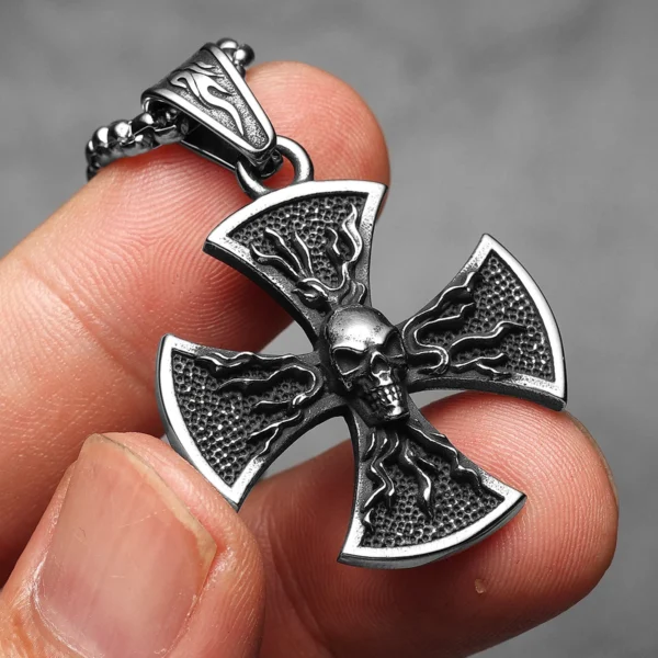 S76a30e0ba25645cda5bcefdd0fa2fb8eL-3.webp Flame Skull Cross Men Necklaces Stainless Steel Pendant Chain Women Fashion Jewelry Punk Gothic Accessories Gifts Wholesale