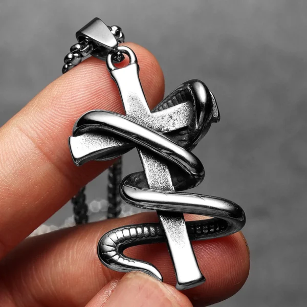 S779979d292d447b6ab84a0d942667a1da-1.webp Snake Around Cross Men Necklaces Stainless Steel Pendant Chain Women Fashion Simple Jewelry Punk New Accessories Gifts Wholesale